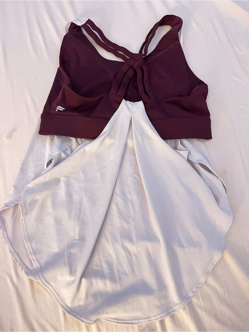 Burgundy Strappy Sports Bra with White Draped Back